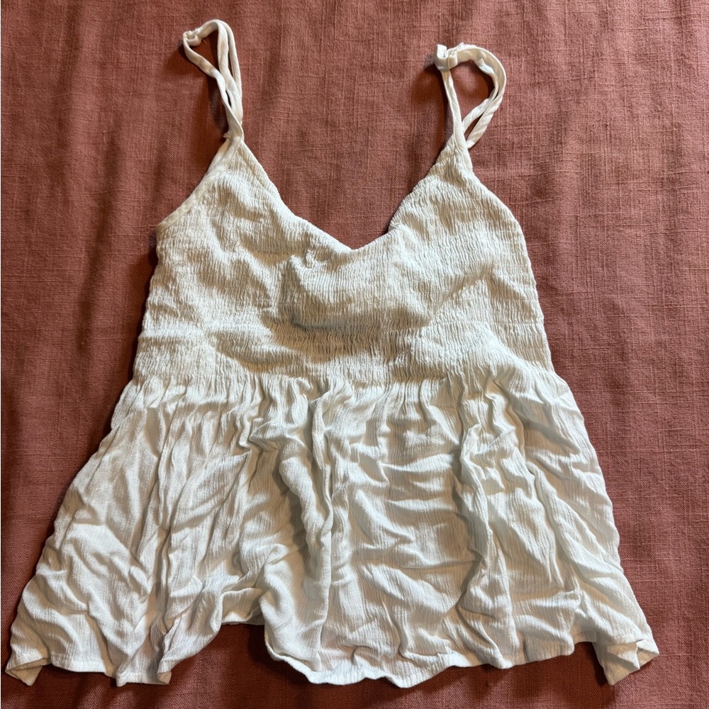 White Smocked Spaghetti Strap Tank Top